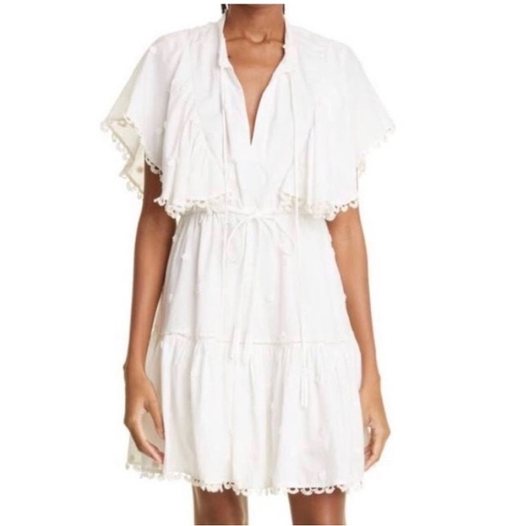 FARM Rio Dresses & Skirts - FARM Rio Off White Flutter Sleeve 3D Flower Cotton Mini Dress Size Medium